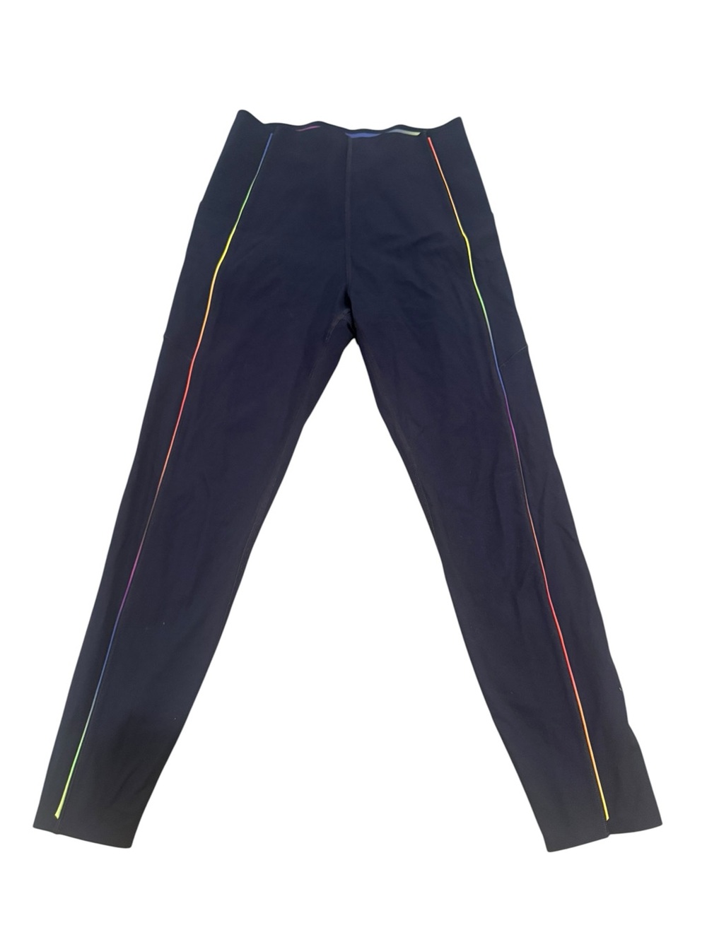 Sweaty Betty Power 7/8 Leggings Womens Small Navy Blue Rainbow Trim High Rise